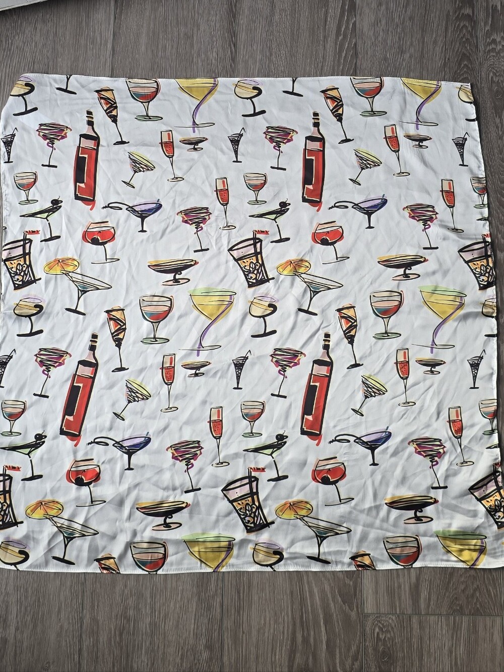Satin Cocktail Bar Print Square Scarf Head Wrap Bandana Party Novelty Hair Tie